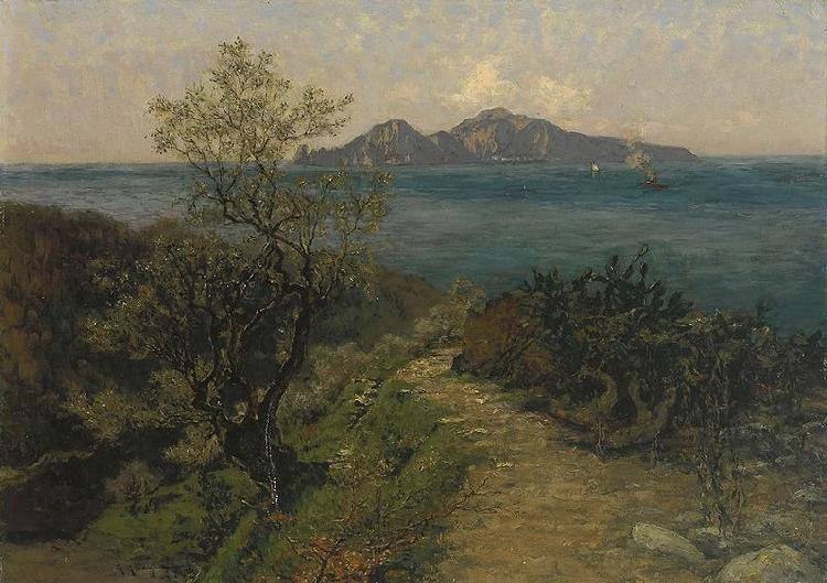 Julius Ludwig Friedrich Runge Sudliche Kustenlandschaft. Blick von der Hohe auf Insel an einem Sonnentag France oil painting art